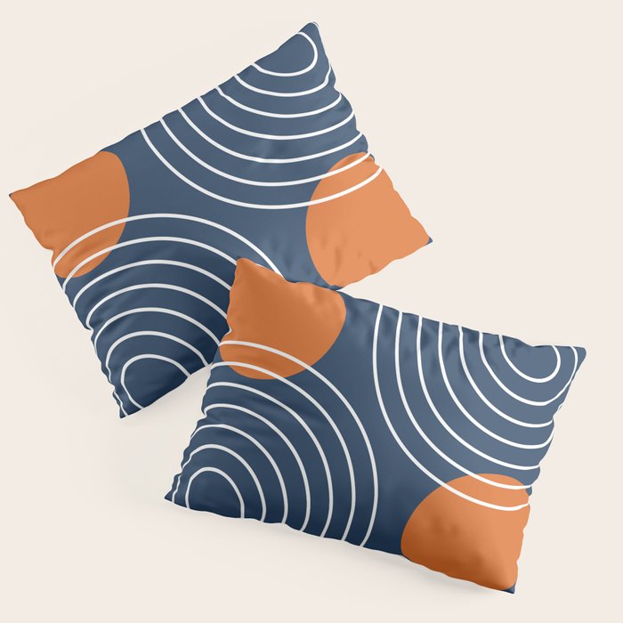 Mid Century Modern Geometric 83 in Navy Blue and Orange (Rainbow and Sun Abstraction) Pillow Sham Gallery Image 3
