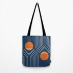 Mid Century Modern Geometric 83 in Navy Blue and Orange (Rainbow and Sun Abstraction) Tote Bag Gallery Image 2