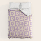 90s flowers checkers cream and lilac Duvet Cover Gallery Image 6