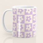 90s flowers checkers cream and lilac Coffee Mug Gallery Image 3