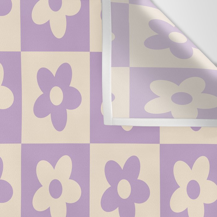 90s flowers checkers cream and lilac Wall Tapestry Gallery Image 3