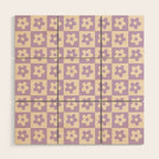 90s flowers checkers cream and lilac Wood Wall Art Gallery Image 1