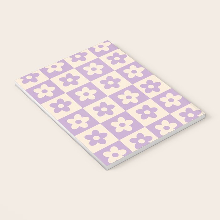 90s flowers checkers cream and lilac Notebook Gallery Image 3