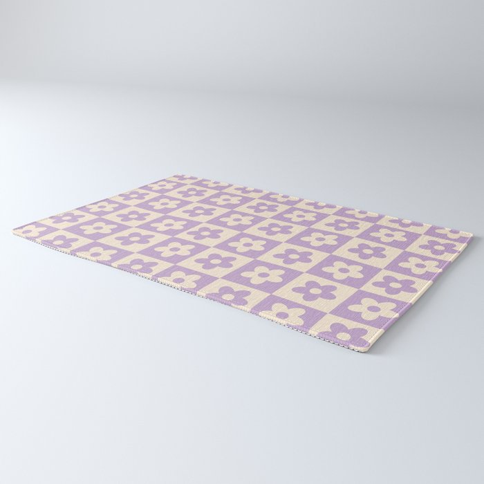 90s flowers checkers cream and lilac Rug Gallery Image 3