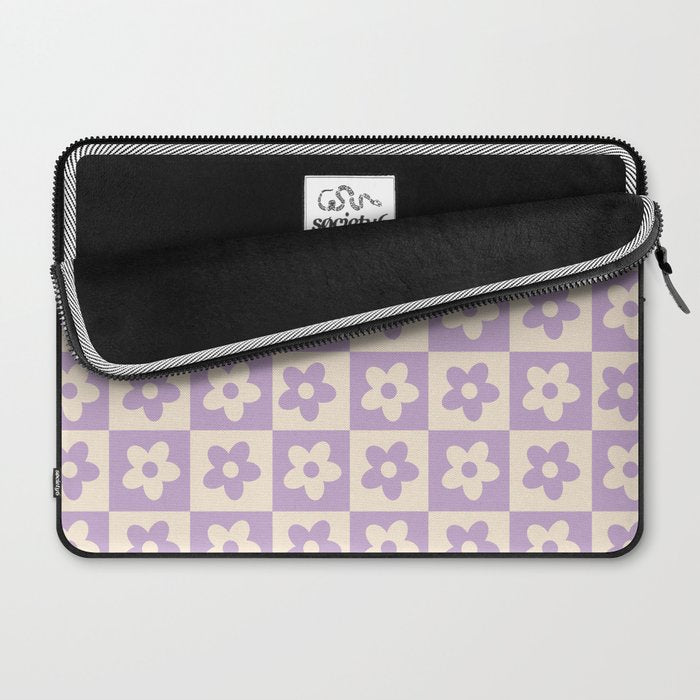 90s flowers checkers cream and lilac Laptop Sleeve Gallery Image 2
