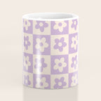 90s flowers checkers cream and lilac Coffee Mug Gallery Image 4
