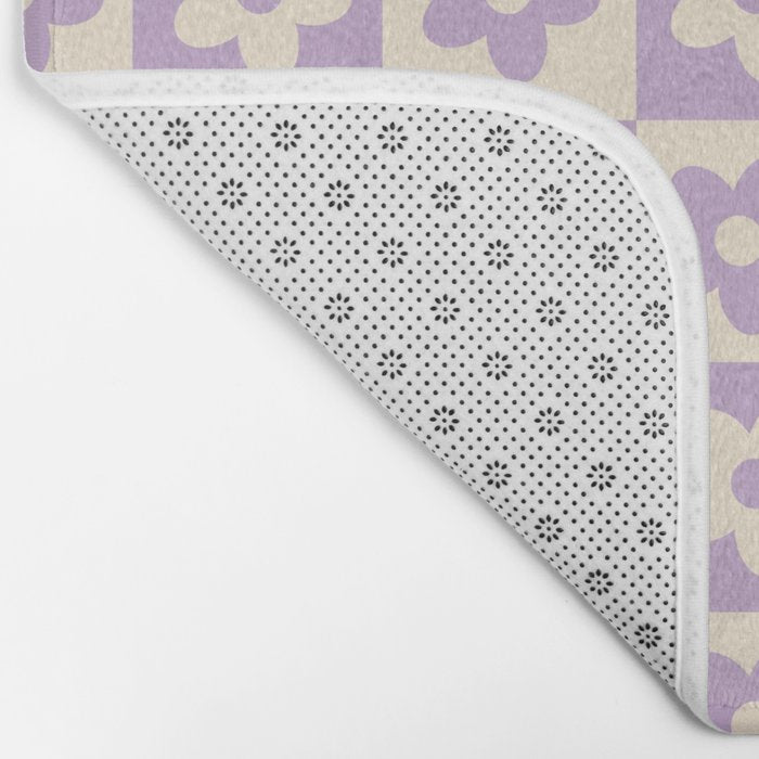 90s flowers checkers cream and lilac Bath Mat Gallery Image 2