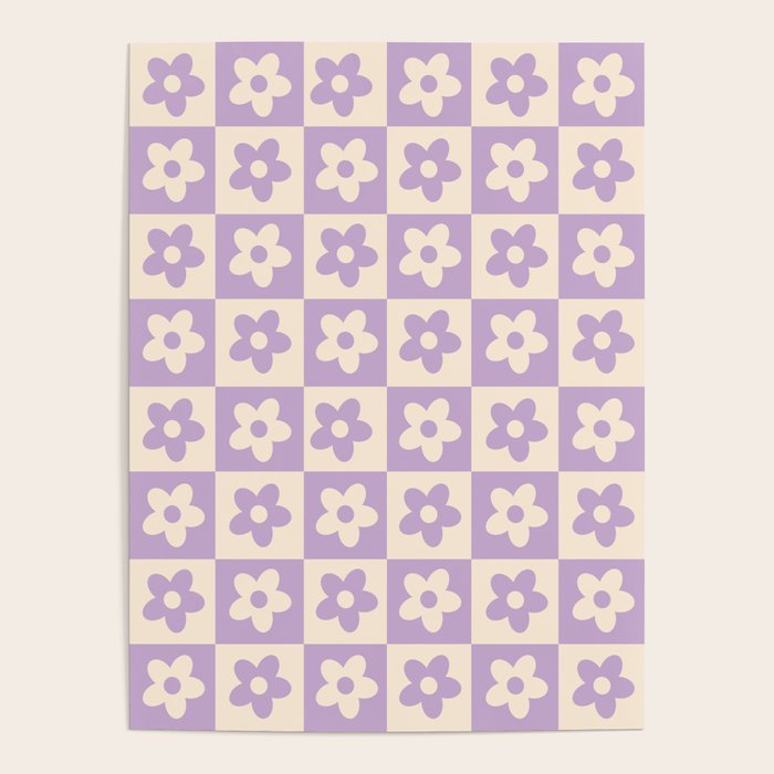 90s flowers checkers cream and lilac Poster Gallery Image 4