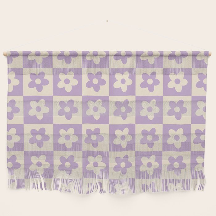 90s flowers checkers cream and lilac Wall Hanging Gallery Image 1