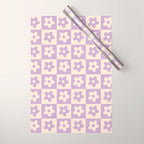 90s flowers checkers cream and lilac Wrapping Paper Gallery Image 1