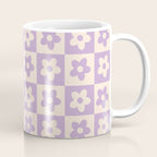 90s flowers checkers cream and lilac Coffee Mug Gallery Image 1