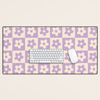 90s flowers checkers cream and lilac Desk Mat Gallery Image 1