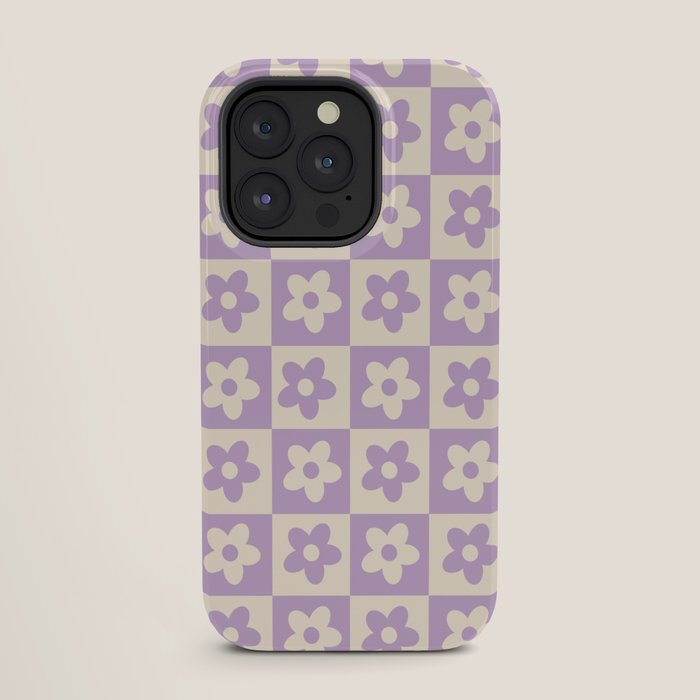 90s flowers checkers cream and lilac iPhone Case Gallery Image 27