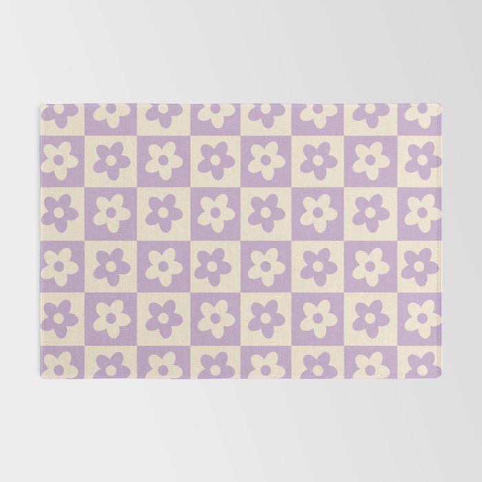 90s flowers checkers cream and lilac Rug Gallery Image 2
