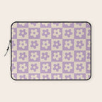 90s flowers checkers cream and lilac Laptop Sleeve Gallery Image 1
