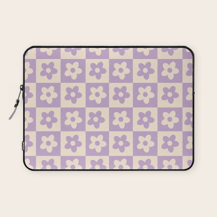 90s flowers checkers cream and lilac Laptop Sleeve Gallery Image 1