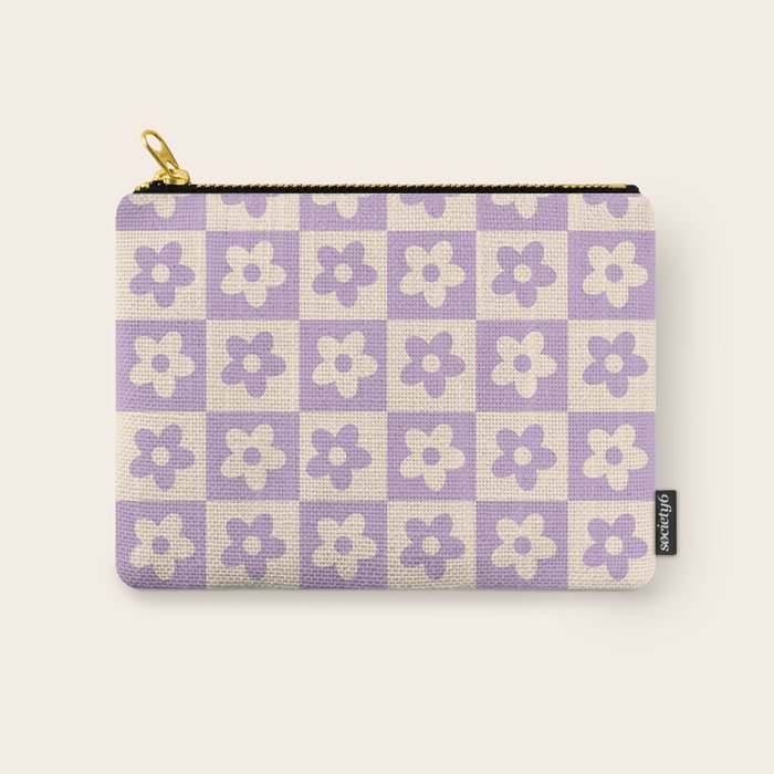 90s flowers checkers cream and lilac Carry All Pouch Gallery Image 1