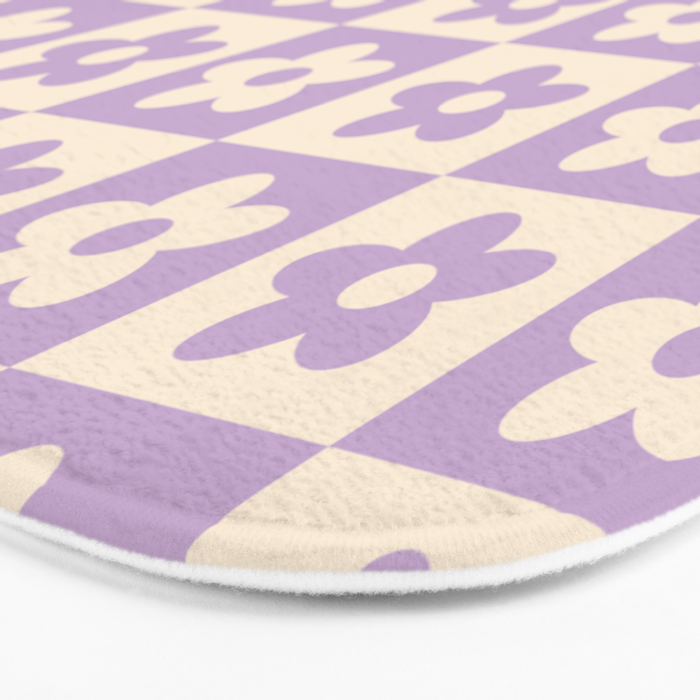 90s flowers checkers cream and lilac Bath Mat Gallery Image 3