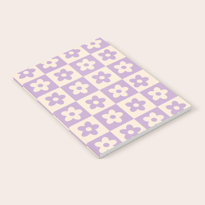 90s flowers checkers cream and lilac Notebook Gallery Image 2