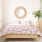 90s flowers checkers cream and lilac Duvet Cover Gallery Image 3