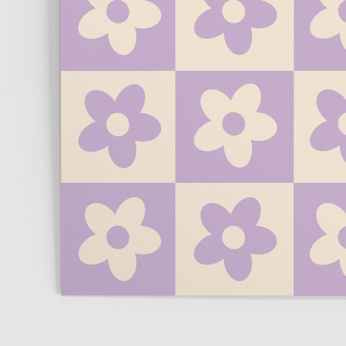 90s flowers checkers cream and lilac Poster Gallery Image 3