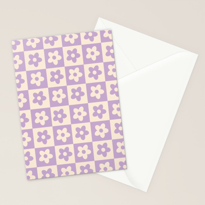 90s flowers checkers cream and lilac Stationery Card Gallery Image 2