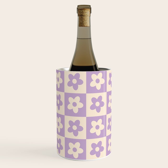 90s flowers checkers cream and lilac Wine Chiller Gallery Image 3