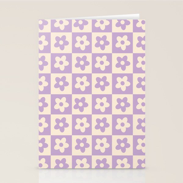 90s flowers checkers cream and lilac Stationery Card Gallery Image 1