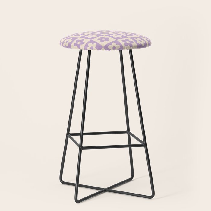90s flowers checkers cream and lilac Stool Gallery Image 1