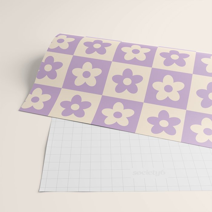90s flowers checkers cream and lilac Wrapping Paper Gallery Image 2