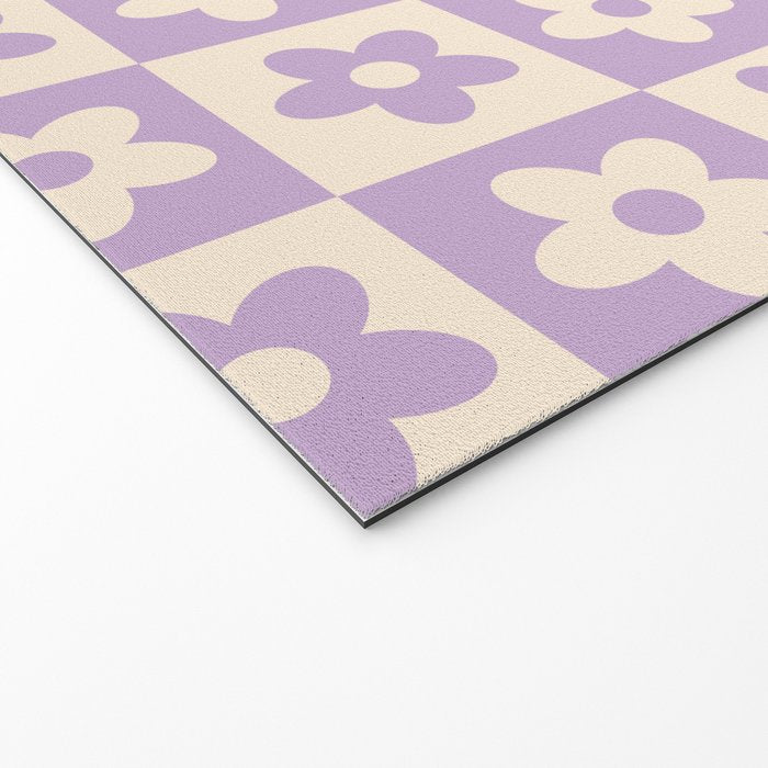 90s flowers checkers cream and lilac Welcome Mat Gallery Image 2