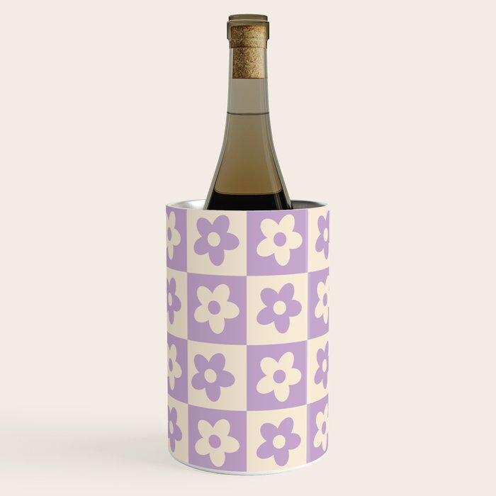 90s flowers checkers cream and lilac Wine Chiller Gallery Image 1