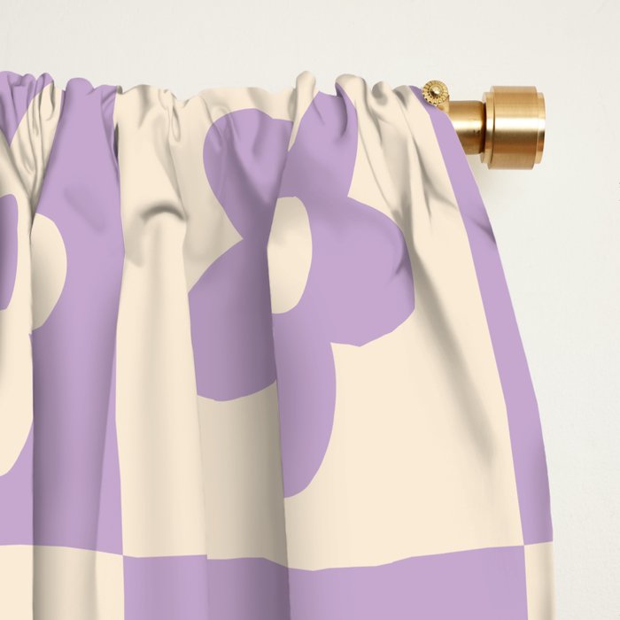 90s flowers checkers cream and lilac Window Curtain Gallery Image 2