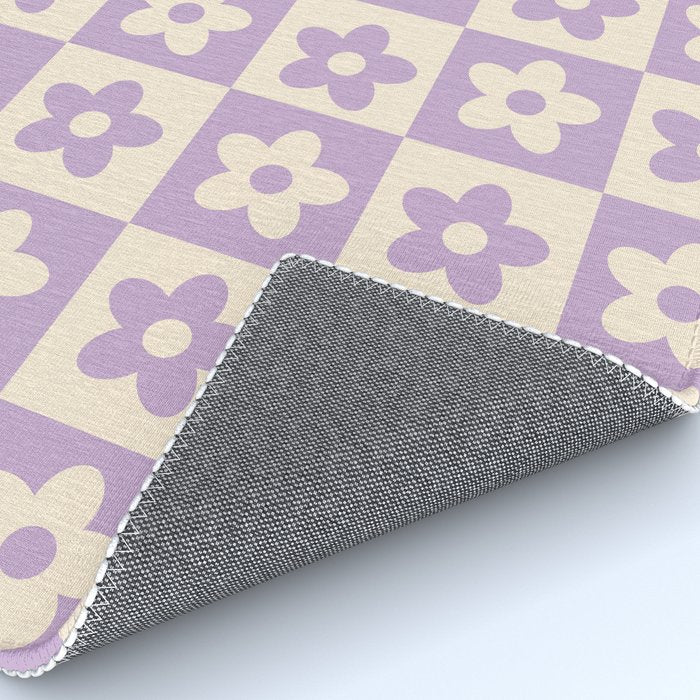 90s flowers checkers cream and lilac Rug Gallery Image 4