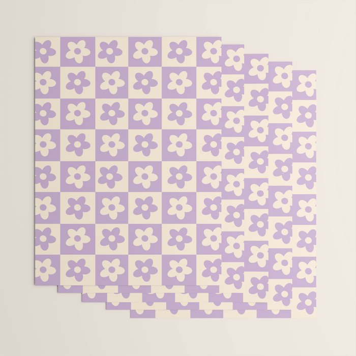 90s flowers checkers cream and lilac Wrapping Paper Gallery Image 3