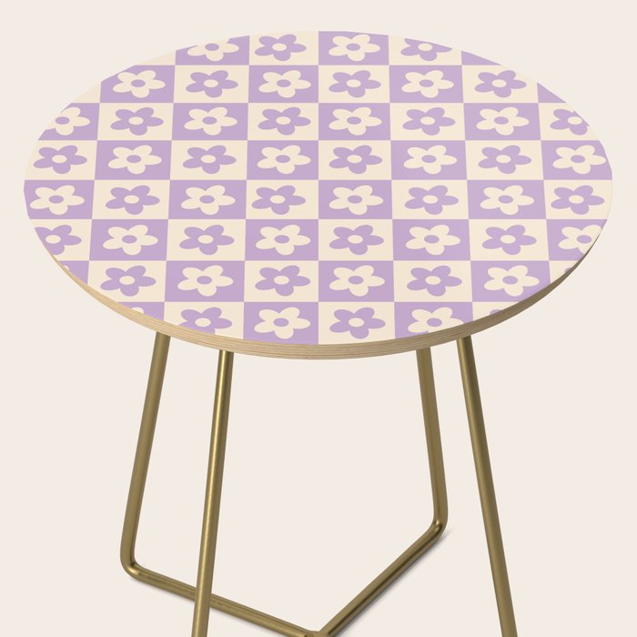 90s flowers checkers cream and lilac Side Table Gallery Image 2