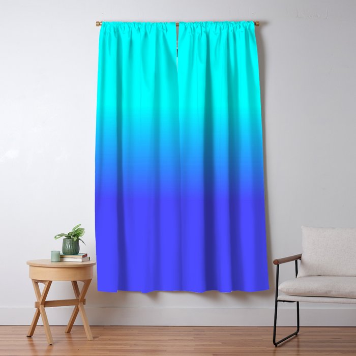 Neon Blue and Bright Neon Aqua Ombré Shade Color Fade Window Curtain Gallery Image 1