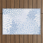 Festive, Winter, Floral Prints, Soft Blue and White Outdoor Rug Gallery Image 1