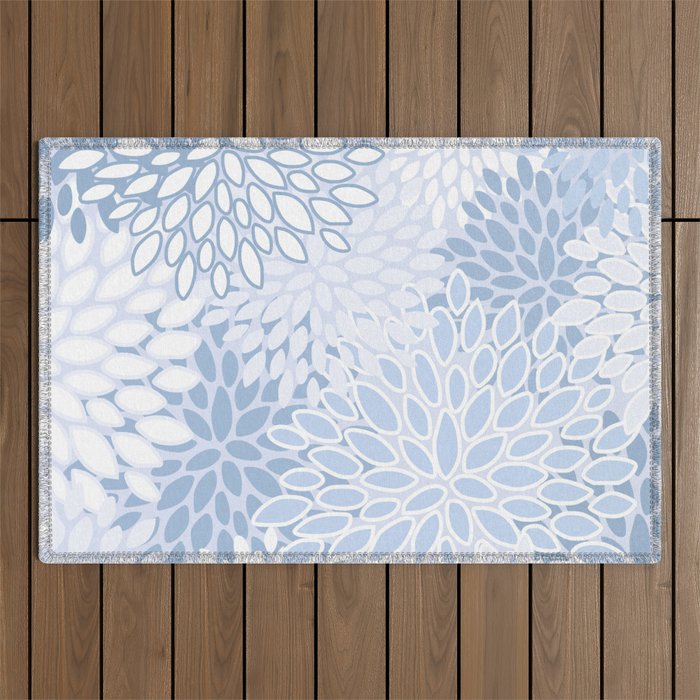 Festive, Winter, Floral Prints, Soft Blue and White Outdoor Rug Gallery Image 1