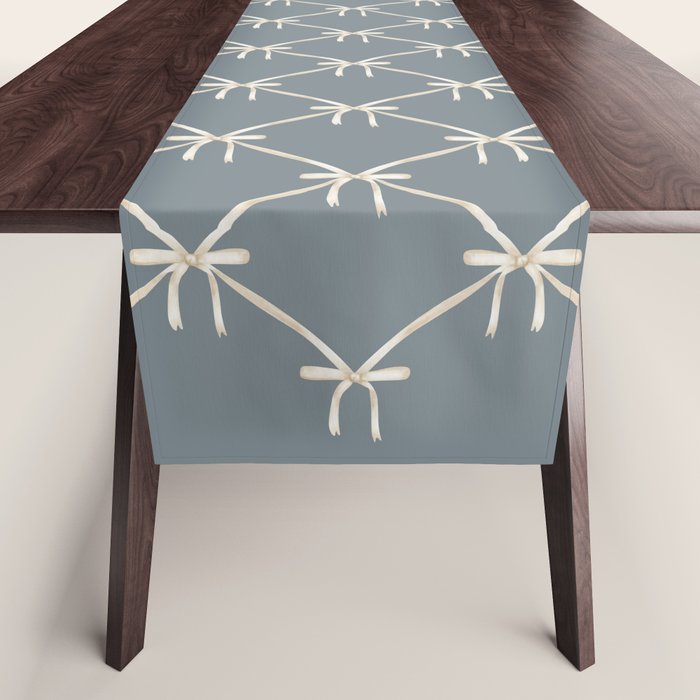 Bows & Ribbons Pattern LXI Neutral Grey Table Runner Gallery Image 1