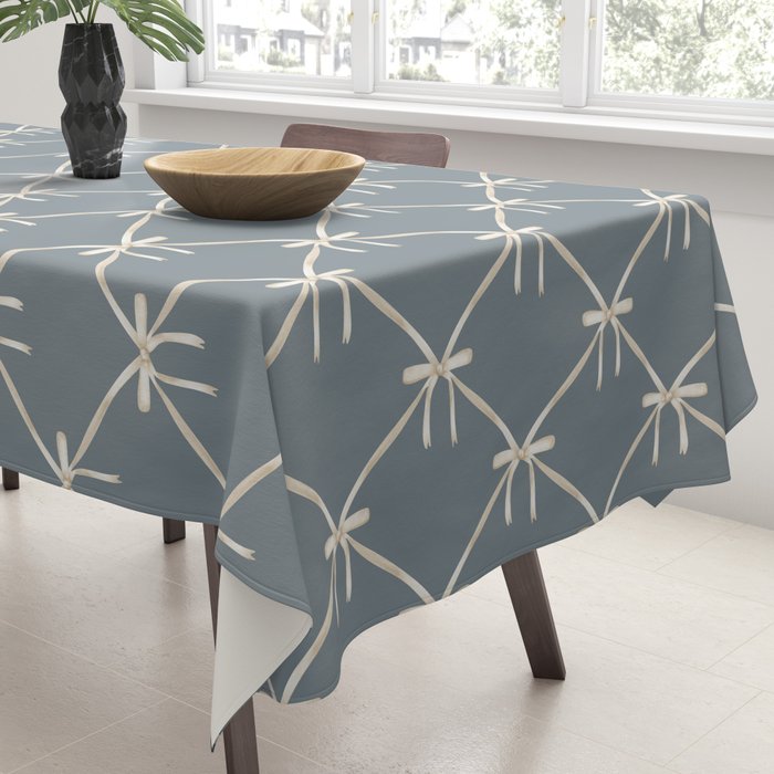 Bows & Ribbons Pattern LXI Neutral Grey Tablecloth Gallery Image 3
