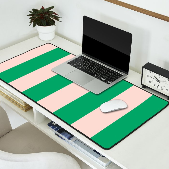 Vibrant green and beige stripes Desk Mat Gallery Image 2
