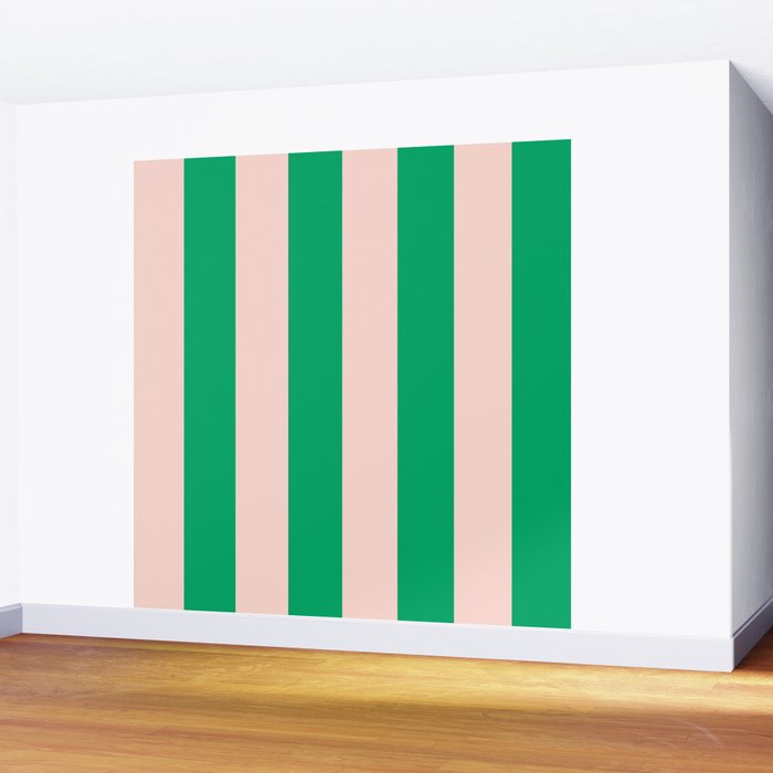 Vibrant green and beige stripes Wall Mural Gallery Image 2