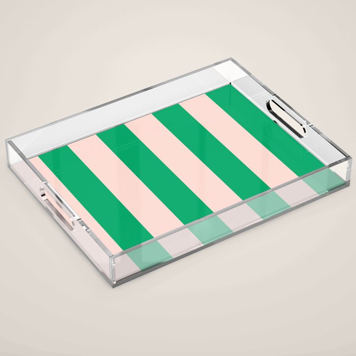Vibrant green and beige stripes Acrylic Tray Gallery Image 1