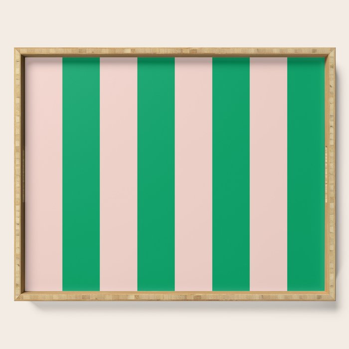 Vibrant green and beige stripes Serving Tray Gallery Image 1
