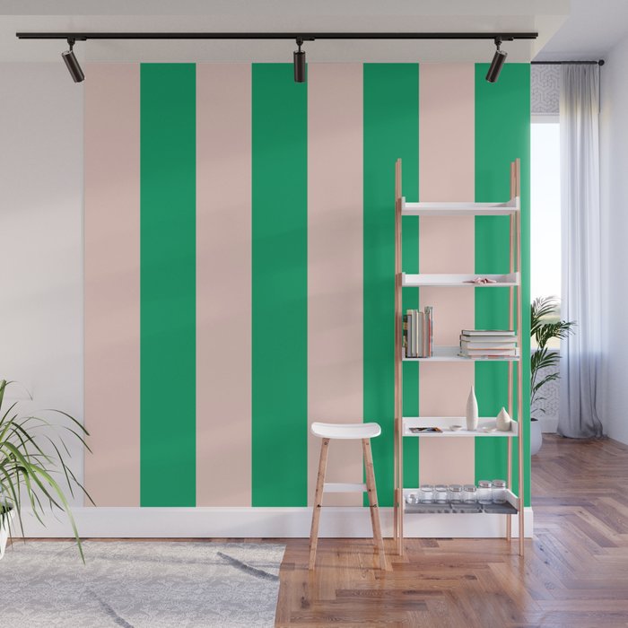 Vibrant green and beige stripes Wall Mural Gallery Image 1