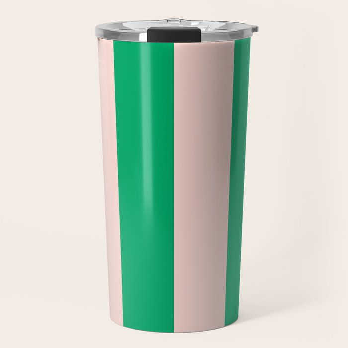 Vibrant green and beige stripes Travel Mug Gallery Image 1