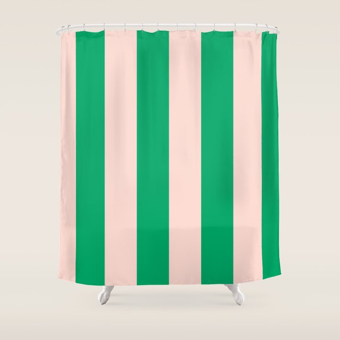 Vibrant green and beige stripes Shower Curtain Gallery Image 1