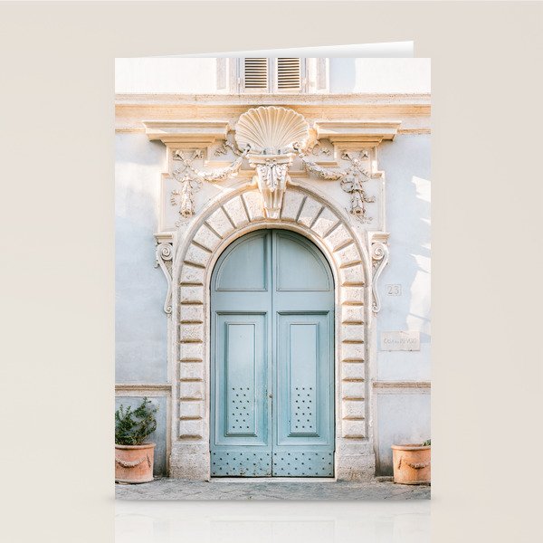 Baby blue Trastevere Rome front door | Italy pastel travel photography | Front door collection Stationery Card Gallery Image 1