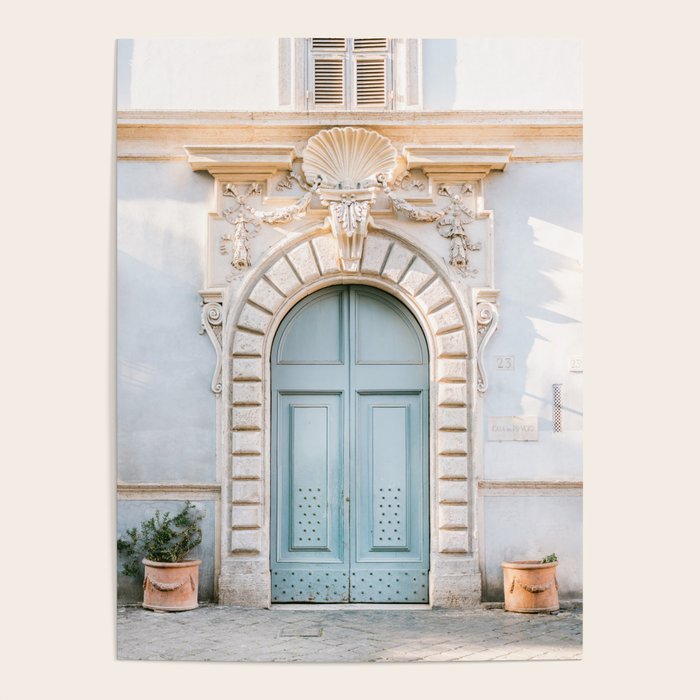 Baby blue Trastevere Rome front door | Italy pastel travel photography | Front door collection Poster Gallery Image 1